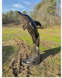 #1 BEAUTIFUL LIFE SIZE ALUMINUM DOLPHIN STATUE, SCULPTURE WITH BUILT ON BASE