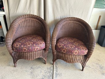 PAIR OF RALPH LAUREN GORGEOUS RATTAN WICKER CHAIRS W/ Custom Fabric CushIons