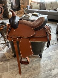 CHILDS LEATHER AND SUEDE SADDLE