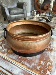 Old Copper Cauldron Pot With Iron Handles