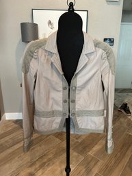 JOIE LAMBSKIN LEATHER TAUPE MILITARY STYLE JACKET. SIZE XS