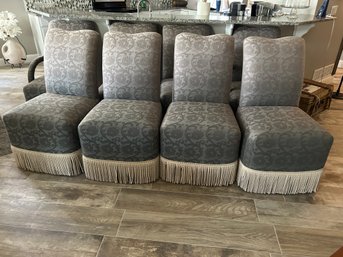 SET OF 8 CUSTOM DINNING CHAIRS WITH CASTER WHEELS AND BULLION FRINGE