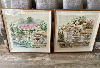 PAIR OF GORGEOUS ASIAN PAINTINGS SIGNED 35 X 35