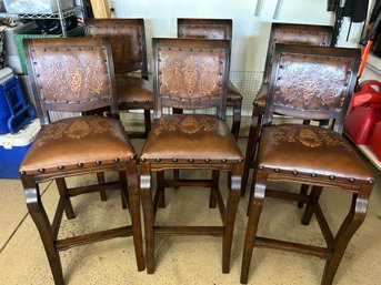 6 NEW HAND TOOLED GORGEOUS LEATHER BARSTOOL CHAIRS