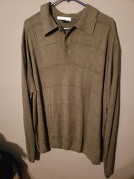 GEOFFREY BEENE CASHMERE-FEEL POLO SWEATER SIZE XL OLIVE GREEN