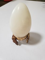 Vintage 3 Inch Alabaster Egg With Mexican Warriors Stand