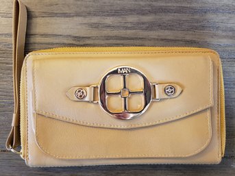 Iman Beige Wristlet/Clutch - Gold Detailing - 9x5 - 100 Leather - Made In India