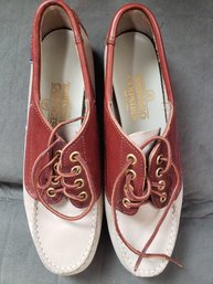 Sebago Campsides Shoes Size 8 M Cream & Red-Brown Good Condition