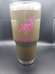 PURE Drinkware Tumbler - Hunter - Olive Green W Sparkly Pink Deer