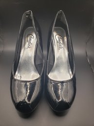 CANDIES WOMENS BLACK PATENT LEATHER HEELS PUMPS WOMENS SIZE US 6.5