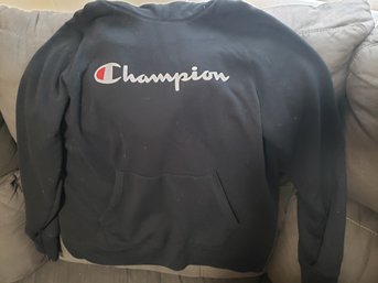 CHAMPION Women's XL Hoodie Hooded Sweatshirt Black W Kangaroo Pocket Unisex