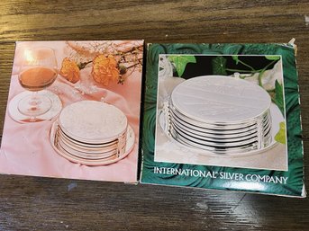 2 Sets Of Silver Plated Coasters - International Silver Company - Golf Design