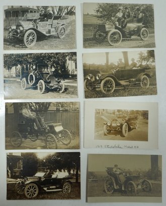 #12 Lot Of 8 RPPC Antique Automobiles (Studebaker, Carter, Hudson, Model A)