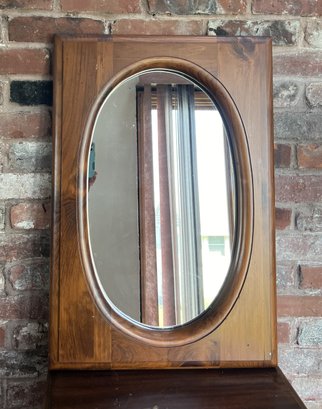 Beautiful Mid-Century Solid Wood Square Mirror Oval Interior Glass 18' X 26'