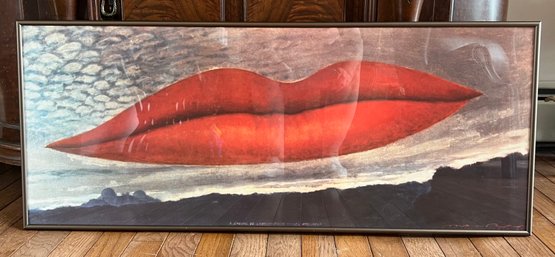 'The Lovers' 1936 Surrealist Illusionism Print Man Ray Love Giant Lips Art Framed Under Glass 34.5' X 14'