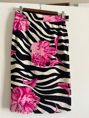 Italian Designer Created Zebra And Hot Pink Floral Pencil Skirt - MB20