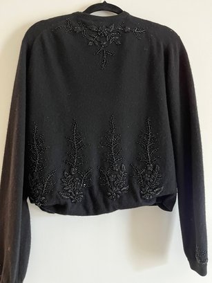 Silk Lined - Black Beaded Cashmere Sweater - MB37