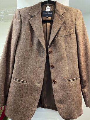 Georgio Armani Silk And Cashmere Lined Brown Blazer Made In Italy - MB16