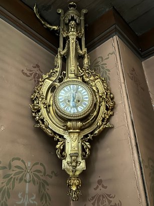 Fine Louis XV Style Brass Cast Cartel Clock - A1