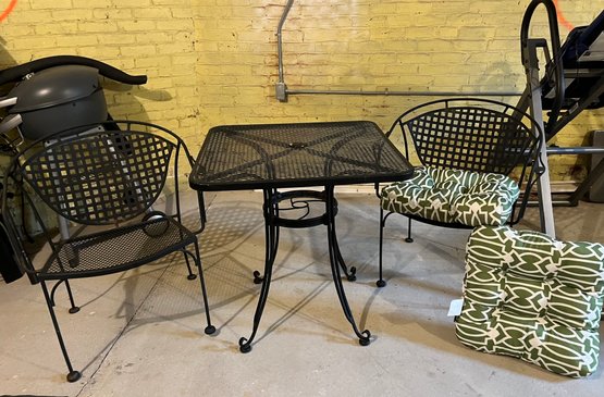 Heavy Wrought Iron Garden Set With Newer Cushions-B