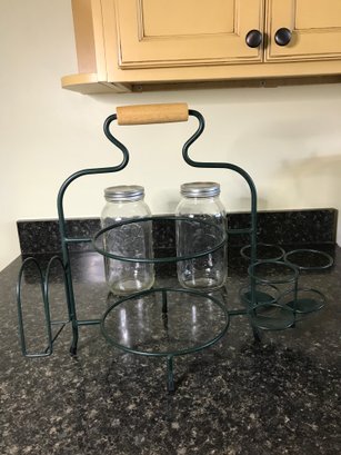 Metal Caddy For Plates, Napkins,  Etc. & Two Tall Ball Jars