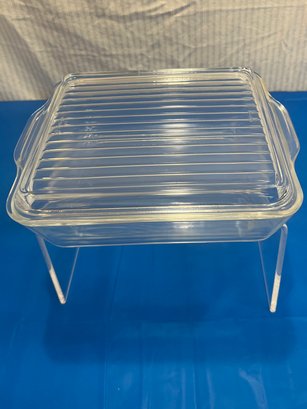 Vintage Pyrex Clear Glass Refrigerator Dish With Ribbed Lid 503-b