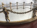 Antique Oval Mirrored Dresser Tray With Cherub Putti Chain Fence