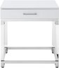 #8 Casandra High Gloss 1 Drawer End Table With Acrylic Legs And Chrome Stainless Steel Base, White/Chrome