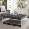 #4 Inspired Home Audrey Grey Velvet Acrylic Ottoman - Cocktail Coffee Table Square Tufted Nailhead