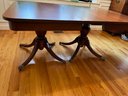 Antique Hepplewhite Inlaid Double Pedestal Brass Clawfoot Table With Skirt