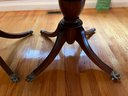 Antique Hepplewhite Inlaid Double Pedestal Brass Clawfoot Table With Skirt