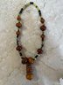 Stunning Large Heavy Antique Butterscotch Amber? And Stone Beaded Necklace - J8
