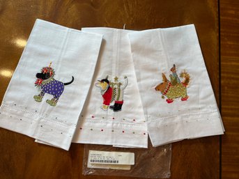 Three New Linen Embroidered Patience Brewster Towels  1