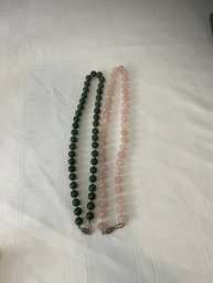 Pair Of Jade Like Beaded Necklace Pink & Green