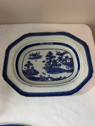 Vintage Blue Willow Meat Platter W/ Drainer