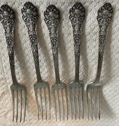 5 Sterling Silver Antique Ornate Forks Stamped And Monogramed