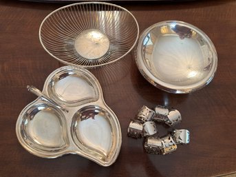 3 Piece Plus Napkin Rings Silver-plate Hostess Set - DR21