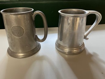 Two Steins - One Sheffield Pewter Etched With Myopia Hunt Club Fox And Horn - 95B