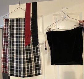 Two Pairs Of Wide Leg Taffeta Plaid Cuffed Pants Sz 14 With Belts And New Black Velour Sleeveless Top Lg - 101