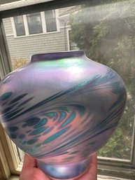 Hand Blown Purple Iridescent Art Glass -  Signed And Numbered By Artist- LV38