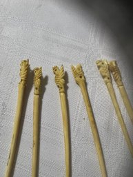 Lot Of 6 Rooster Cocktail Garnishments Or Sandwich Stick