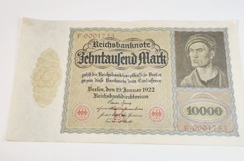 Large Note 10000 Mark German VAMPIRE  Banknote 1922 Post WW1 Germany Currency