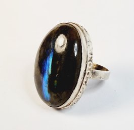 New Sterling Silver Labradorite -  Iridescent Green /blue Stone Ring
