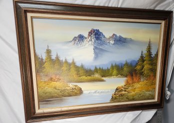 Amazing Vintage Original Oil On Canvas - Of SNOW MOUNTAIN RIVER Germany - Wooden Framed