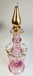 Vintage Egyptian Pink Fancy Glass Gold Rimmed Perfume Bottle