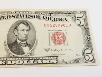 1953 B ..... $5 Dollar Red Seal U S NOTE