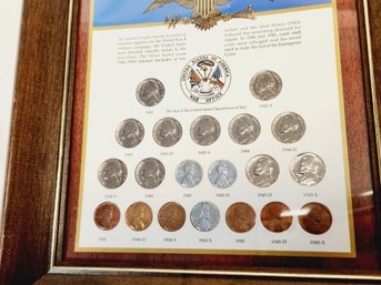 Wartime Silver Coinage Collection  Hanging Framed Set Of 20 Coins   8 X 10
