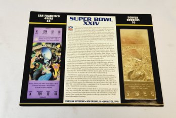 Super Bowl 24   XXVI  San Francisco 49ers Vs. Denver Broncos  22kt Gold Ticket Panel
