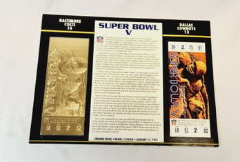 Super Bowl 5  V   Baltimore Colts  Vs. Dallas Cowboys 22kt Gold Ticket Panel