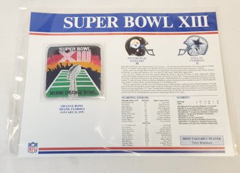 Super Bowl XIII Patch  Pittsburg Steelers  Vs Dallas Cowboys NFL Patch Card